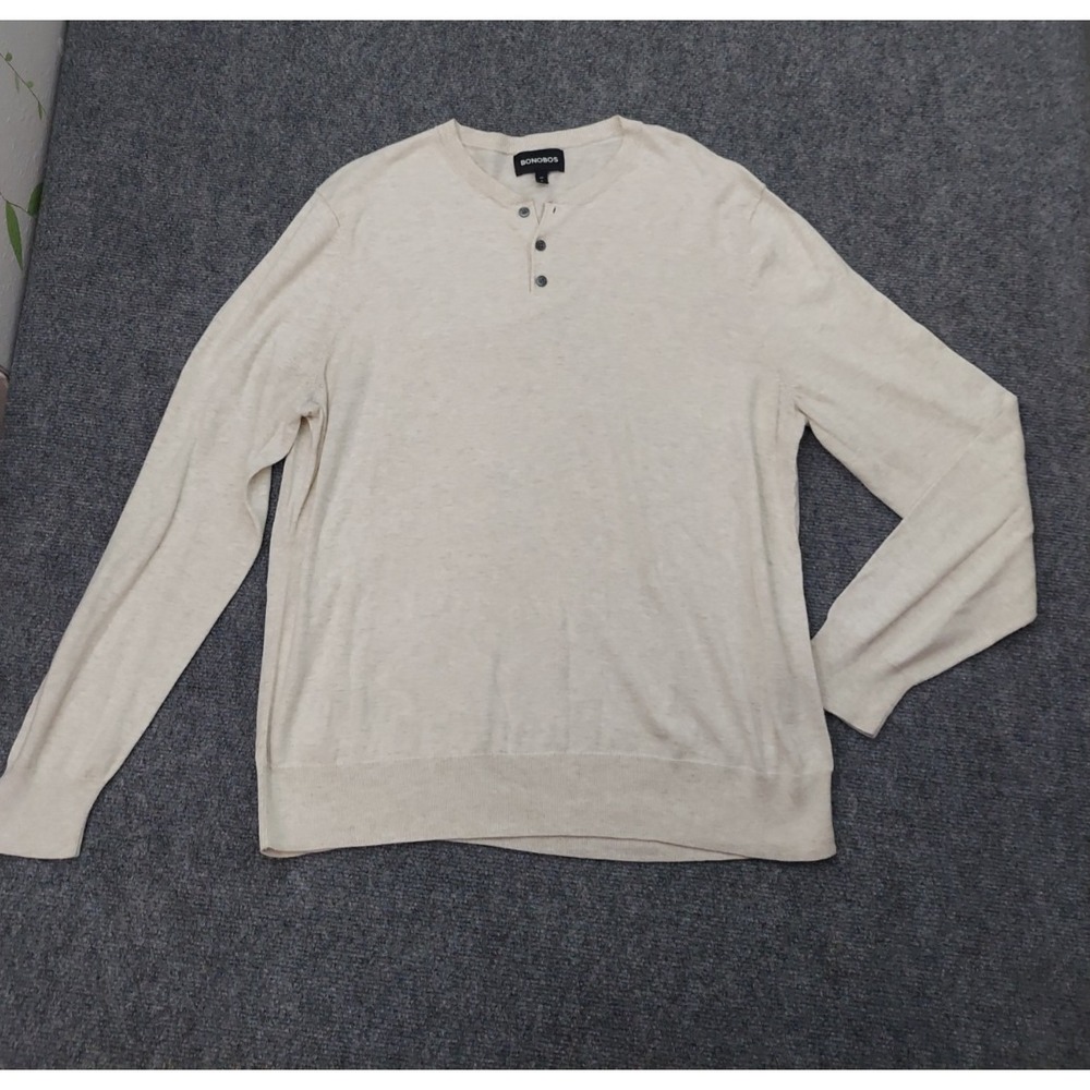 Bonobos Sweater Men XL Cream Henley Long Sleeve Button Soft Lightweight Pullover